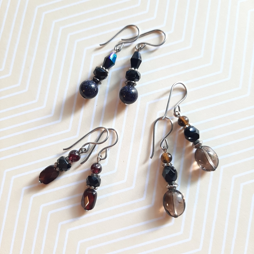 Set of 3 gemstone dangly earrings